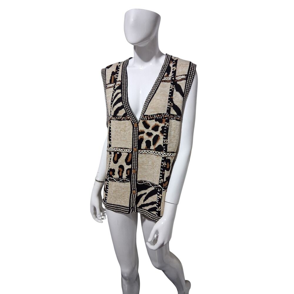 Vintage Koret Womens size M Leopard Zebra  Patchwork Grannycore‎ Sweater Vest